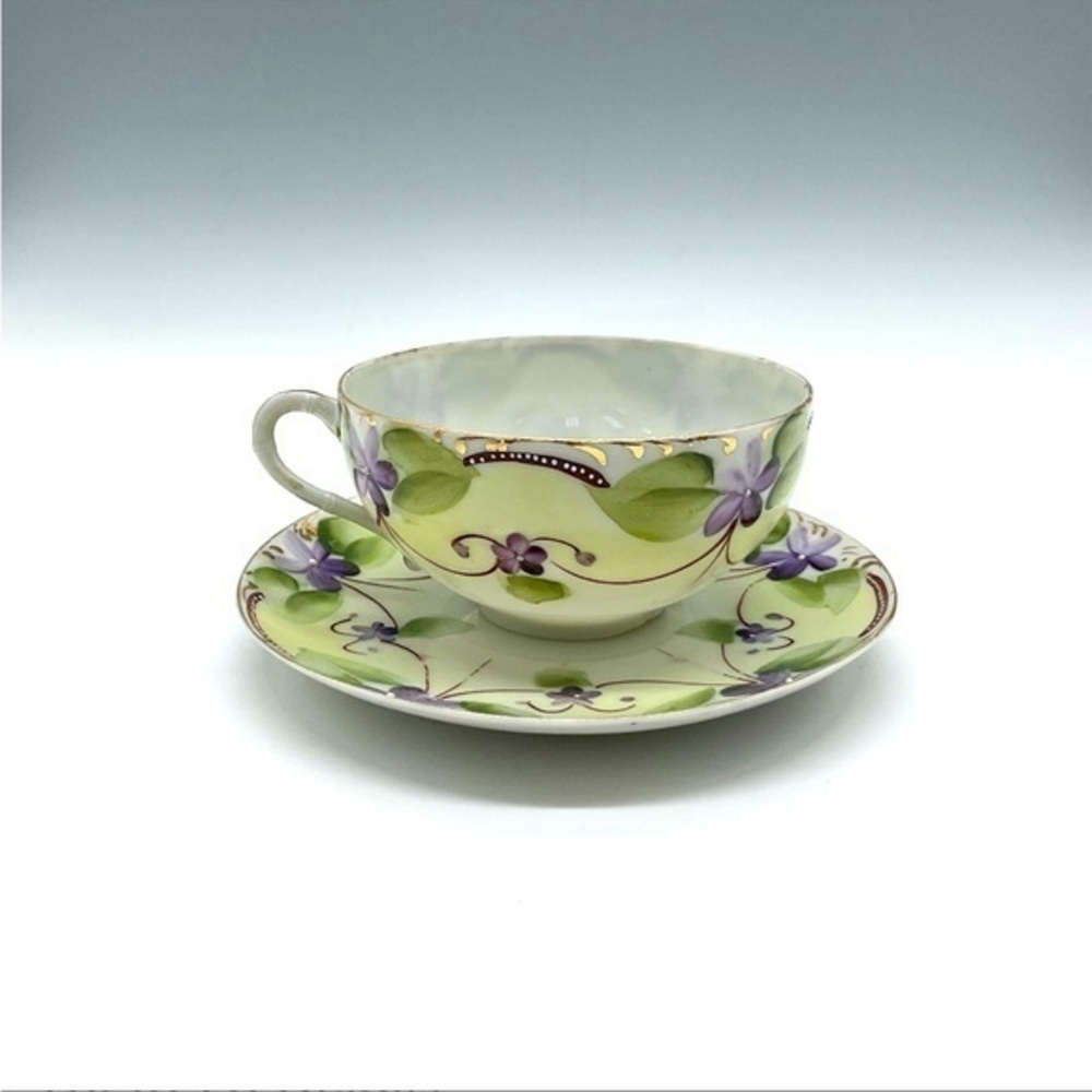 2pc Japanese Porcelain Teacup & Saucer Set Floral decor